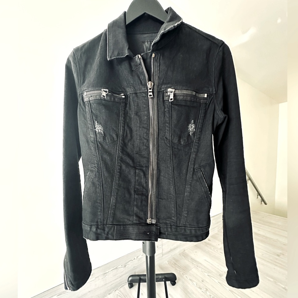 RtA Black Denim Distressed Jacket Small
